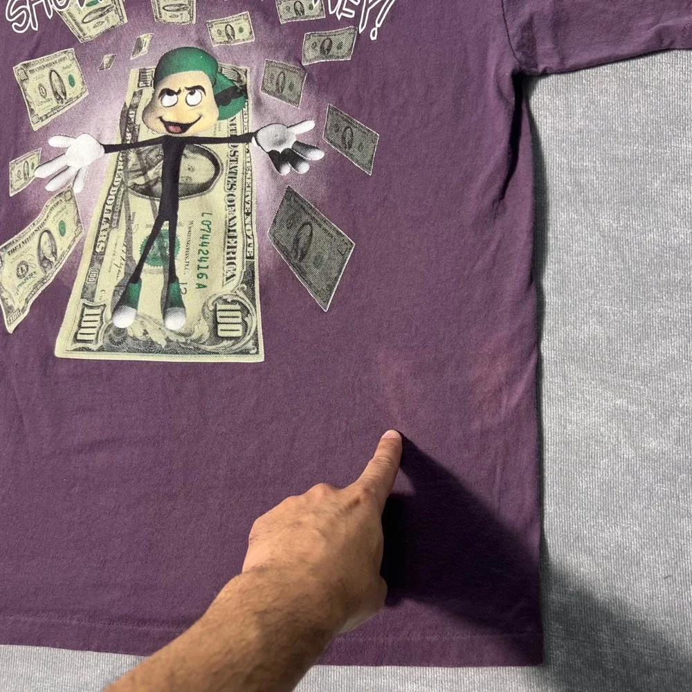 Vintage Belton Show Me The‎ Money Graphic T-Shirt Purple Mens Large Made in USA